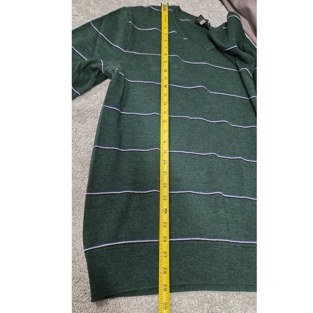 Banana Republic 100% Merino Wool V-Neck Sweater Forest Green Striped Men's XXL